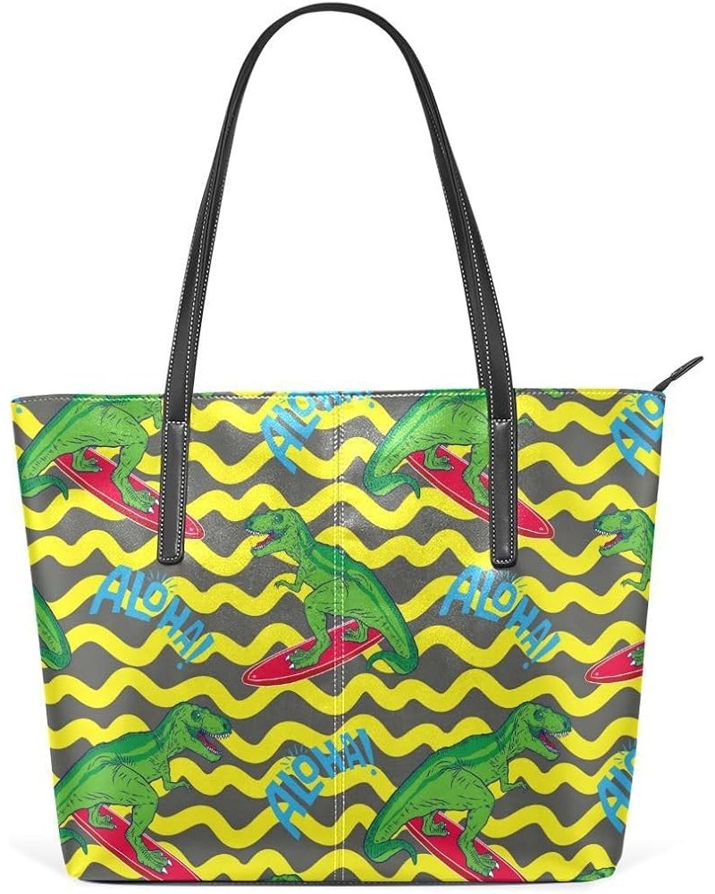 Handbags for Women Tote Bags with 11.08"(L) x 3.54"(W) x 11.02"(W) - Dinosaurs Cacti and Aloe Surfer Dinosaur $24.50 Totes