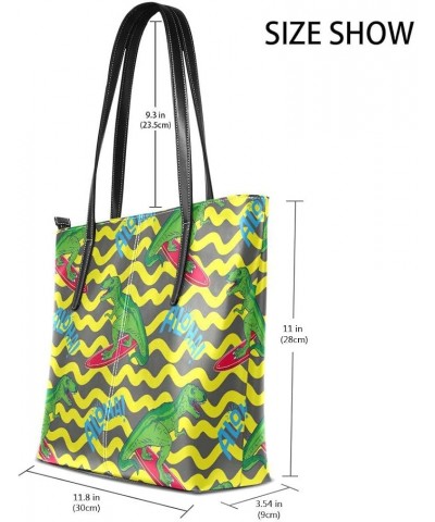 Handbags for Women Tote Bags with 11.08"(L) x 3.54"(W) x 11.02"(W) - Dinosaurs Cacti and Aloe Surfer Dinosaur $24.50 Totes