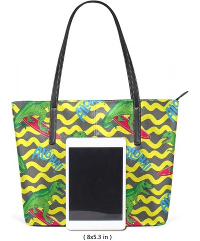 Handbags for Women Tote Bags with 11.08"(L) x 3.54"(W) x 11.02"(W) - Dinosaurs Cacti and Aloe Surfer Dinosaur $24.50 Totes