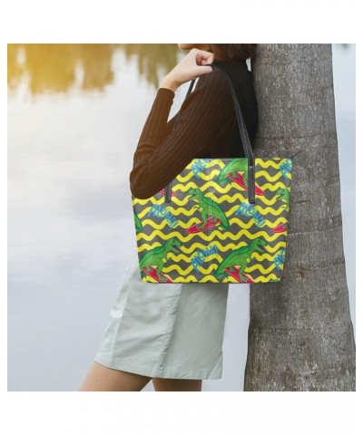 Handbags for Women Tote Bags with 11.08"(L) x 3.54"(W) x 11.02"(W) - Dinosaurs Cacti and Aloe Surfer Dinosaur $24.50 Totes