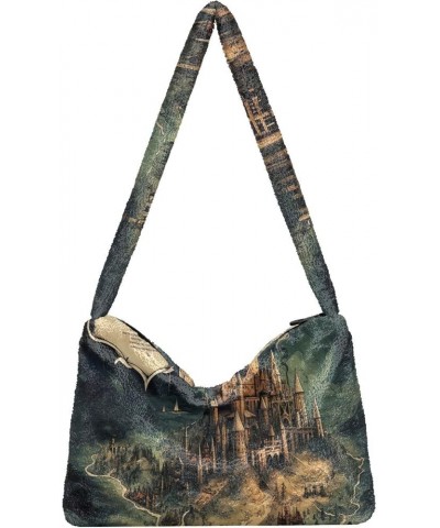 Floral Roses Watercolor Women Shoulder Bag, Book Tote Bag, Autumn Handbags Masterful Castle Map-3 $13.49 Shoulder Bags