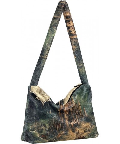 Floral Roses Watercolor Women Shoulder Bag, Book Tote Bag, Autumn Handbags Masterful Castle Map-3 $13.49 Shoulder Bags