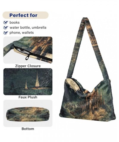 Floral Roses Watercolor Women Shoulder Bag, Book Tote Bag, Autumn Handbags Masterful Castle Map-3 $13.49 Shoulder Bags