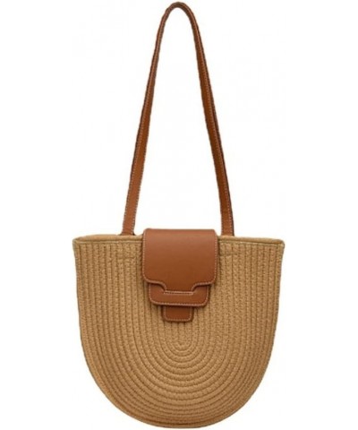 Cotton Rope Woven Shoulder Bag Summer Women's Portable Bag Straw Bag Tote Bag Vacation Beach Bag Handbag B $25.44 Shoulder Bags