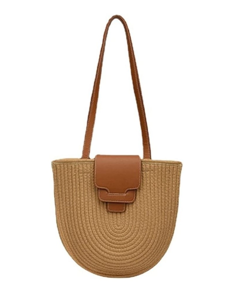 Cotton Rope Woven Shoulder Bag Summer Women's Portable Bag Straw Bag Tote Bag Vacation Beach Bag Handbag B $25.44 Shoulder Bags