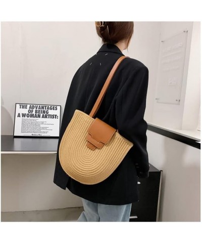 Cotton Rope Woven Shoulder Bag Summer Women's Portable Bag Straw Bag Tote Bag Vacation Beach Bag Handbag B $25.44 Shoulder Bags