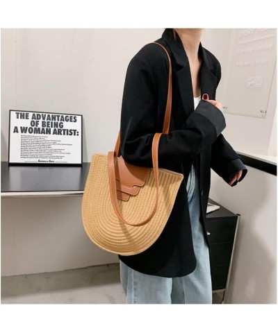 Cotton Rope Woven Shoulder Bag Summer Women's Portable Bag Straw Bag Tote Bag Vacation Beach Bag Handbag B $25.44 Shoulder Bags