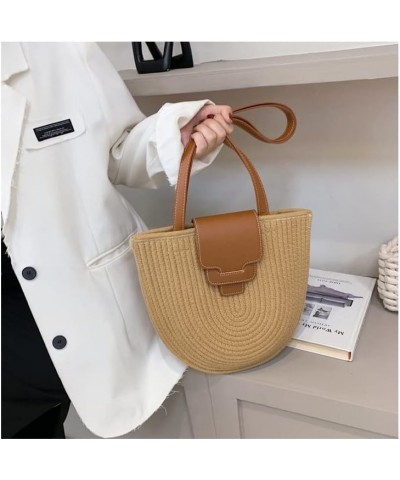 Cotton Rope Woven Shoulder Bag Summer Women's Portable Bag Straw Bag Tote Bag Vacation Beach Bag Handbag B $25.44 Shoulder Bags