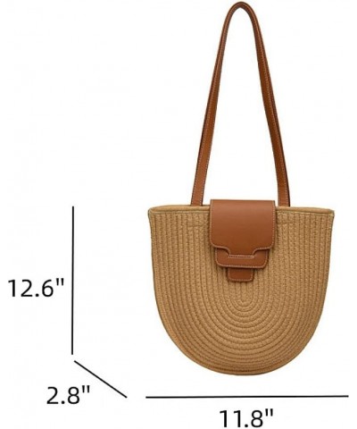 Cotton Rope Woven Shoulder Bag Summer Women's Portable Bag Straw Bag Tote Bag Vacation Beach Bag Handbag B $25.44 Shoulder Bags