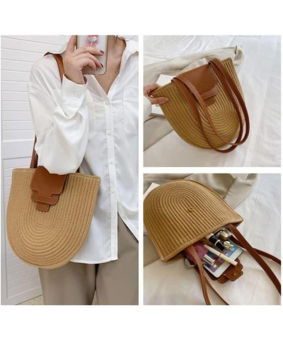 Cotton Rope Woven Shoulder Bag Summer Women's Portable Bag Straw Bag Tote Bag Vacation Beach Bag Handbag B $25.44 Shoulder Bags