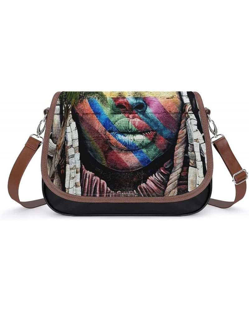 Printed Shoulder Crossbody Bag Leather Hobo Bags Medium Ladies Top Handles Satchels Oil Painting Color Block Color13 $24.00 H...