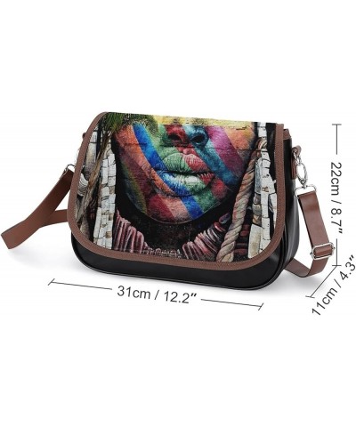 Printed Shoulder Crossbody Bag Leather Hobo Bags Medium Ladies Top Handles Satchels Oil Painting Color Block Color13 $24.00 H...