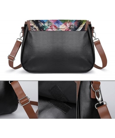 Printed Shoulder Crossbody Bag Leather Hobo Bags Medium Ladies Top Handles Satchels Oil Painting Color Block Color13 $24.00 H...