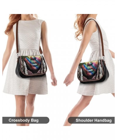 Printed Shoulder Crossbody Bag Leather Hobo Bags Medium Ladies Top Handles Satchels Oil Painting Color Block Color13 $24.00 H...