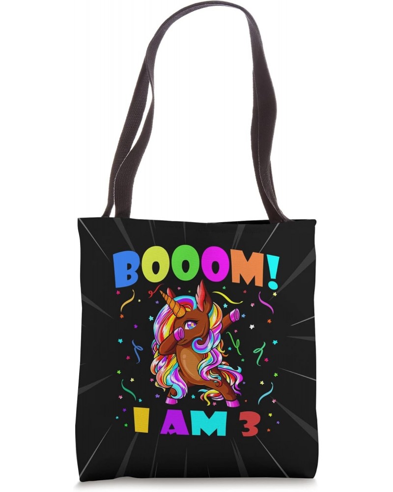 Dabbing Brown Unicorn Booom! I Am 3 Kids 3rd Birthday Outfit Tote Bag $13.69 Totes