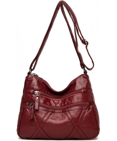 Women Soft Leather Shoulder Bags Multi-Layer Pockets Classic Crossbody Bag Handbags And Purses Burgundy-5 $14.54 Crossbody Bags