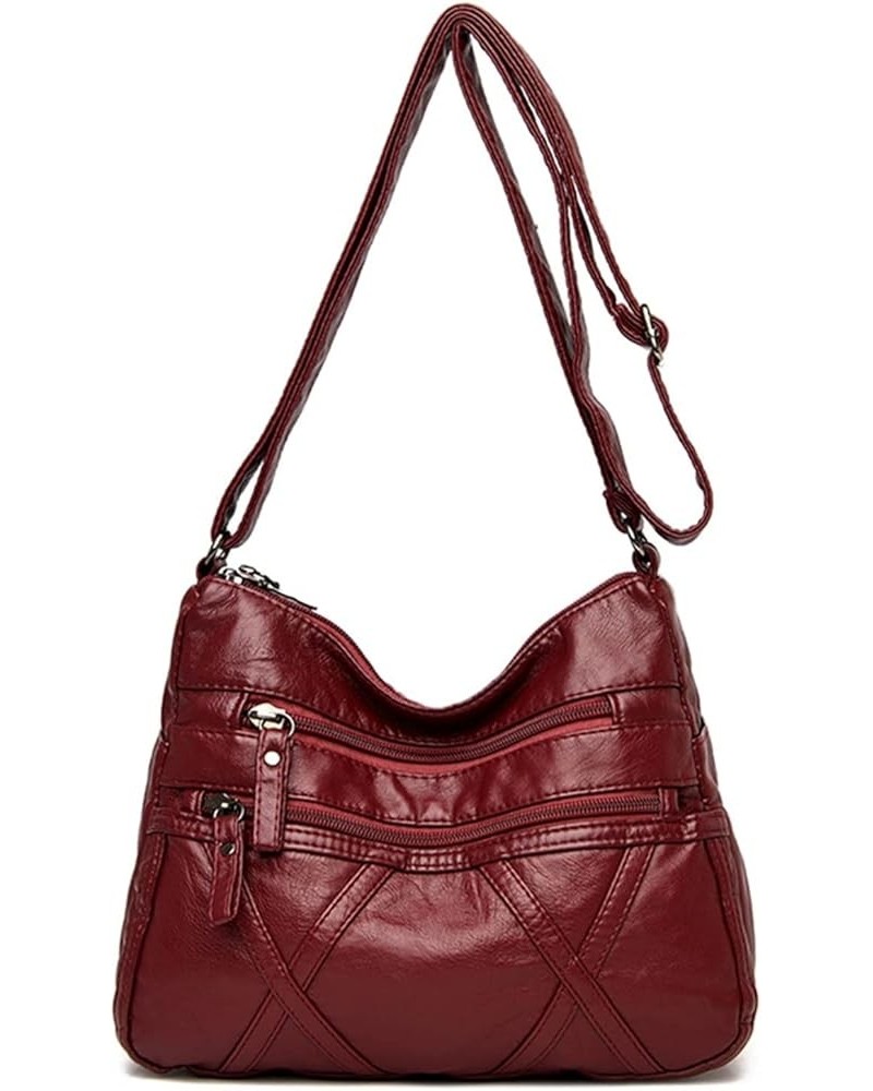 Women Soft Leather Shoulder Bags Multi-Layer Pockets Classic Crossbody Bag Handbags And Purses Burgundy-5 $14.54 Crossbody Bags