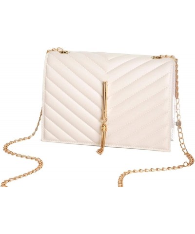 2022 New Cold Pressing Craft Embossing Tassel Chain Small Black Square Bag Leisure Phone Bag White $17.08 Shoulder Bags