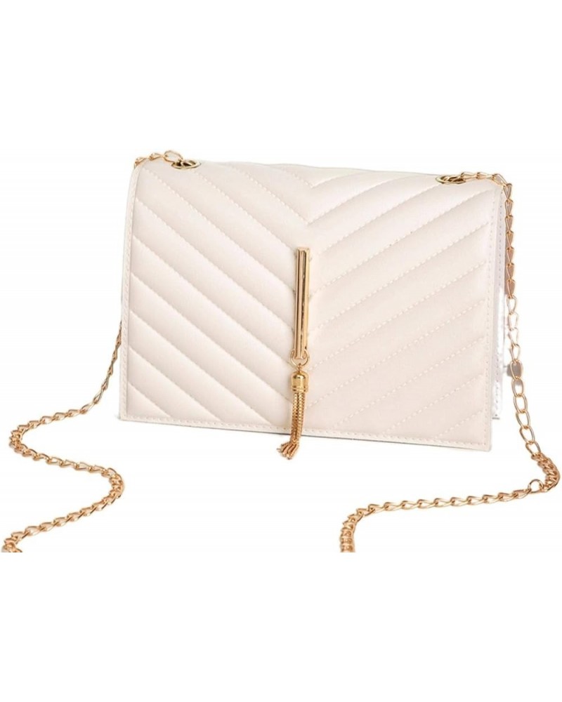 2022 New Cold Pressing Craft Embossing Tassel Chain Small Black Square Bag Leisure Phone Bag White $17.08 Shoulder Bags