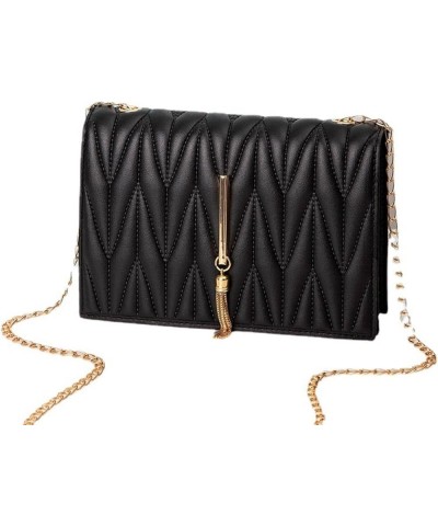 2022 New Cold Pressing Craft Embossing Tassel Chain Small Black Square Bag Leisure Phone Bag White $17.08 Shoulder Bags