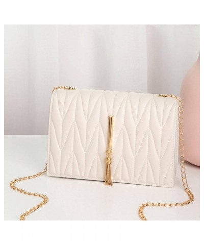 2022 New Cold Pressing Craft Embossing Tassel Chain Small Black Square Bag Leisure Phone Bag White $17.08 Shoulder Bags