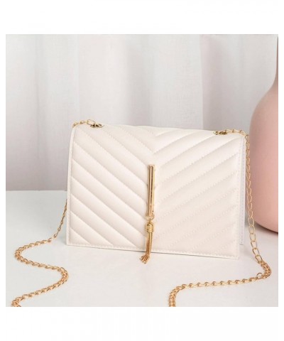 2022 New Cold Pressing Craft Embossing Tassel Chain Small Black Square Bag Leisure Phone Bag White $17.08 Shoulder Bags