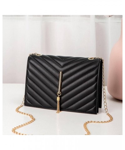 2022 New Cold Pressing Craft Embossing Tassel Chain Small Black Square Bag Leisure Phone Bag White $17.08 Shoulder Bags