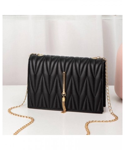 2022 New Cold Pressing Craft Embossing Tassel Chain Small Black Square Bag Leisure Phone Bag White $17.08 Shoulder Bags