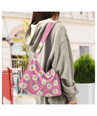 Pink Spring Daisy Shoulder Tote Bags for Women Furry Crossbody bag Hobo Handbag Purses for Shopping Working Traveling $10.08 ...