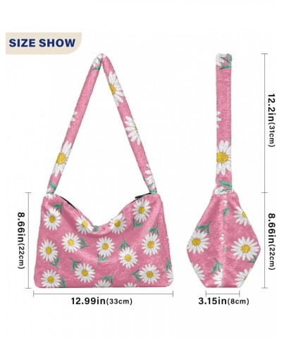 Pink Spring Daisy Shoulder Tote Bags for Women Furry Crossbody bag Hobo Handbag Purses for Shopping Working Traveling $10.08 ...