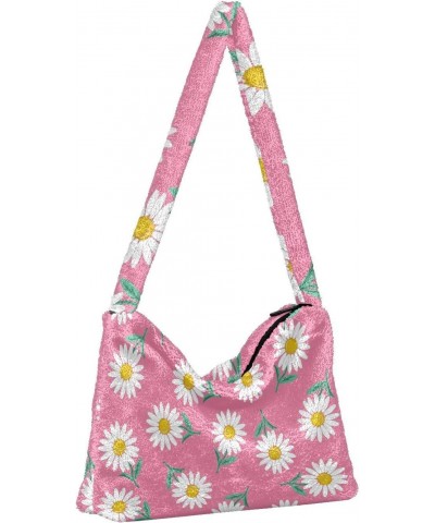 Pink Spring Daisy Shoulder Tote Bags for Women Furry Crossbody bag Hobo Handbag Purses for Shopping Working Traveling $10.08 ...