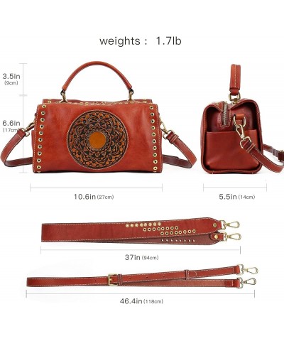 Genuine Leather Purses Pocketbooks for Women, Handmade Vintage Handbag Top Handle Satchel Mandala Totem Crossbody Orange Brow...