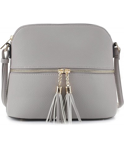 Lunar Lightweight Medium Dome Crossbody Bag Shoulder Bag with Tassel | Zipper Pocket | Adjustable Strap Grey $12.45 Crossbody...