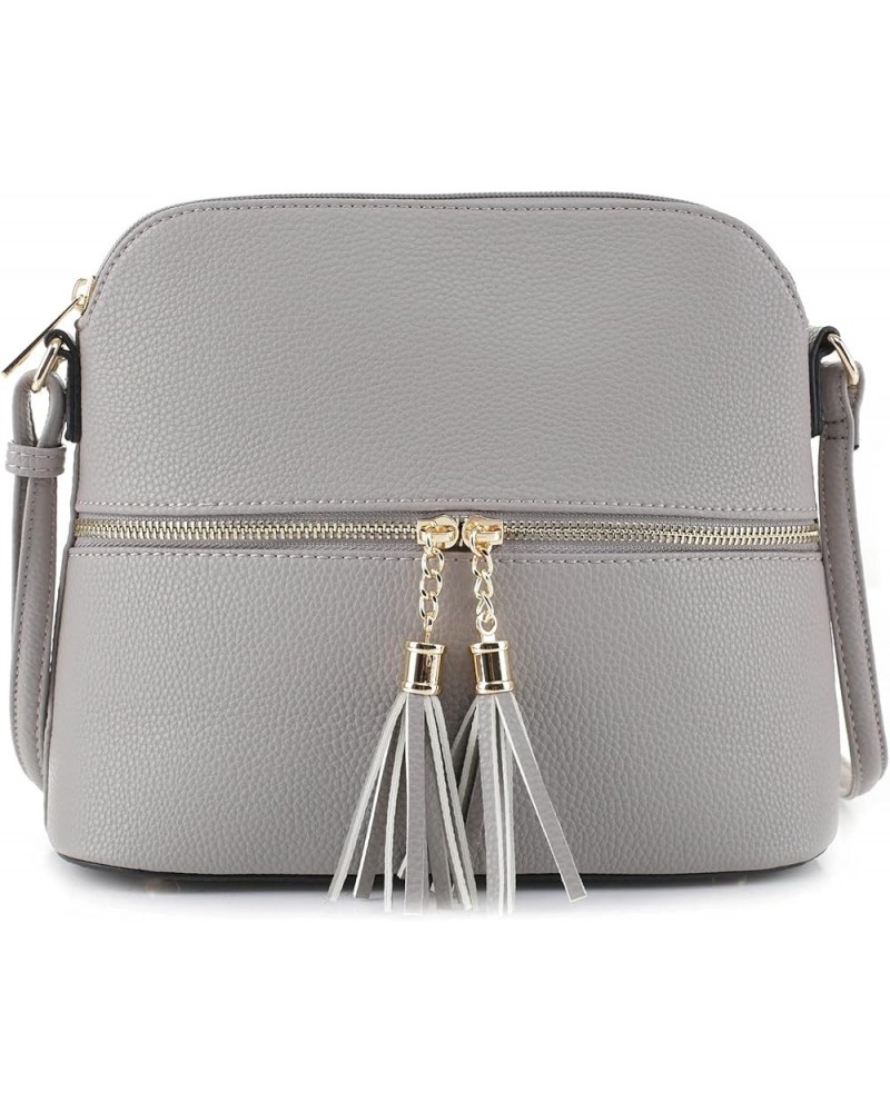 Lunar Lightweight Medium Dome Crossbody Bag Shoulder Bag with Tassel | Zipper Pocket | Adjustable Strap Grey $12.45 Crossbody...