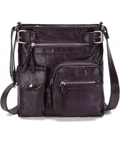 Crossbody Bags for Women Vintage Faux Leather Satchel Messenger Bag Purses Zip Shoulder Bag Multi Pocket Handbags Purple $18....