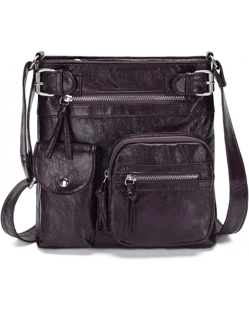 Crossbody Bags for Women Vintage Faux Leather Satchel Messenger Bag Purses Zip Shoulder Bag Multi Pocket Handbags Purple $18....