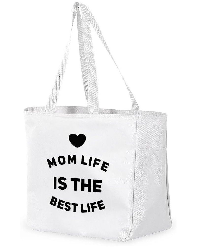 Mom Life Is the Best Life Tote Bag with Pocket - Gift for Friend - New Mom Gift White $17.91 Totes