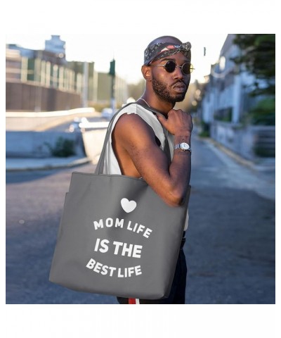 Mom Life Is the Best Life Tote Bag with Pocket - Gift for Friend - New Mom Gift White $17.91 Totes