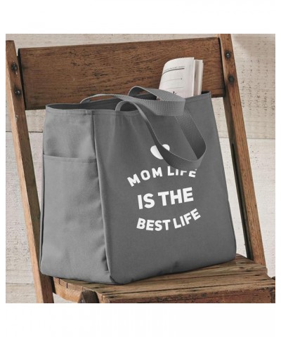 Mom Life Is the Best Life Tote Bag with Pocket - Gift for Friend - New Mom Gift White $17.91 Totes