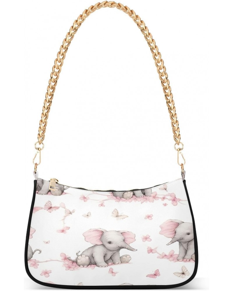 Shoulder Tote HandBag for Women Pink Gray Elephants Clutch Single Chain Crossbody Bag with Zipper Closure $14.70 Totes