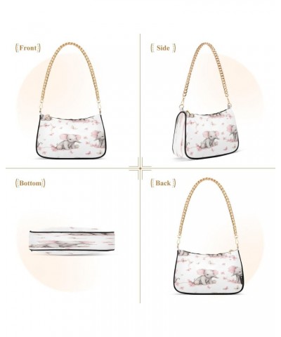 Shoulder Tote HandBag for Women Pink Gray Elephants Clutch Single Chain Crossbody Bag with Zipper Closure $14.70 Totes