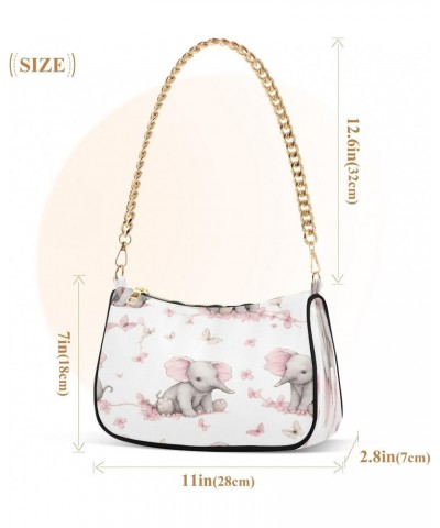 Shoulder Tote HandBag for Women Pink Gray Elephants Clutch Single Chain Crossbody Bag with Zipper Closure $14.70 Totes