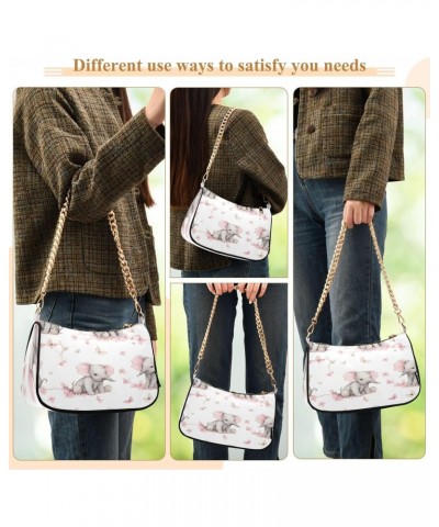 Shoulder Tote HandBag for Women Pink Gray Elephants Clutch Single Chain Crossbody Bag with Zipper Closure $14.70 Totes