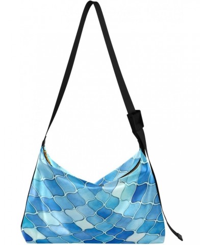 Blue Fish Scales Shoulder Bag Purse for Women,Large Leather Handbag Crossbody Bags Adjustable Straps Tote Bag Hobo Bags38 $17...