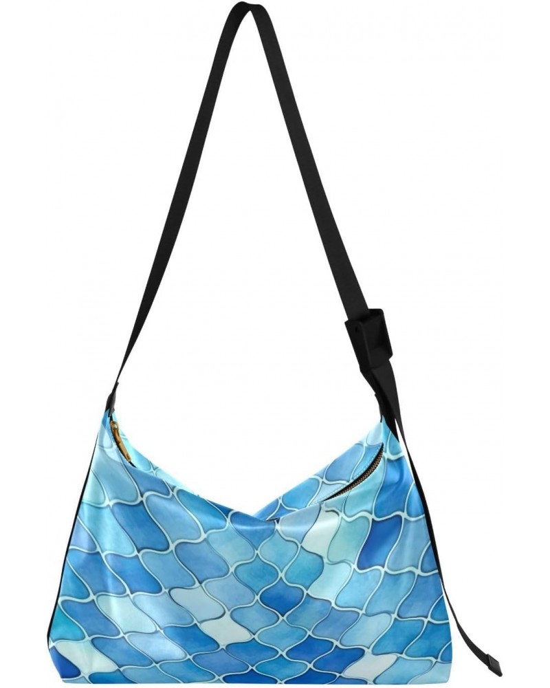 Blue Fish Scales Shoulder Bag Purse for Women,Large Leather Handbag Crossbody Bags Adjustable Straps Tote Bag Hobo Bags38 $17...