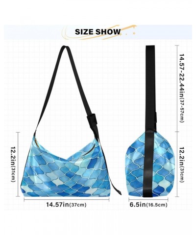 Blue Fish Scales Shoulder Bag Purse for Women,Large Leather Handbag Crossbody Bags Adjustable Straps Tote Bag Hobo Bags38 $17...