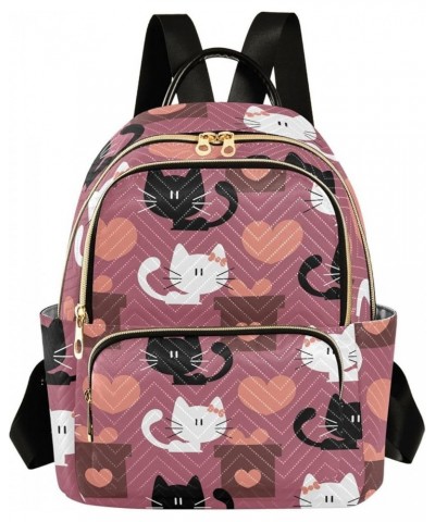 Cute Kittens in Love Mini Backpack Purse for Women, Valentine's Day Cats Travel Backpack Fashion Backpack Lightweight Shoulde...