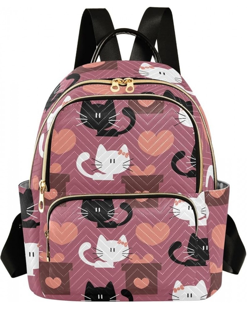 Cute Kittens in Love Mini Backpack Purse for Women, Valentine's Day Cats Travel Backpack Fashion Backpack Lightweight Shoulde...