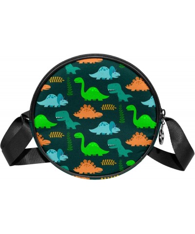 Cartoon Dinosaur Crossbody Bag for Women Teen Girls Round Canvas Shoulder Bag Purse Tote Handbag Bag $8.82 Totes