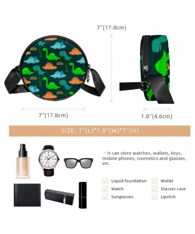 Cartoon Dinosaur Crossbody Bag for Women Teen Girls Round Canvas Shoulder Bag Purse Tote Handbag Bag $8.82 Totes